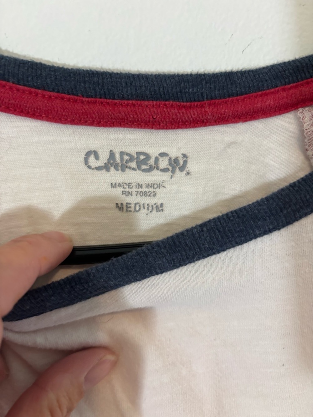 Carbon Women Medium American Flag Raglan Shirt White Red Blue Sleeves Patriotic - Picture 3 of 5